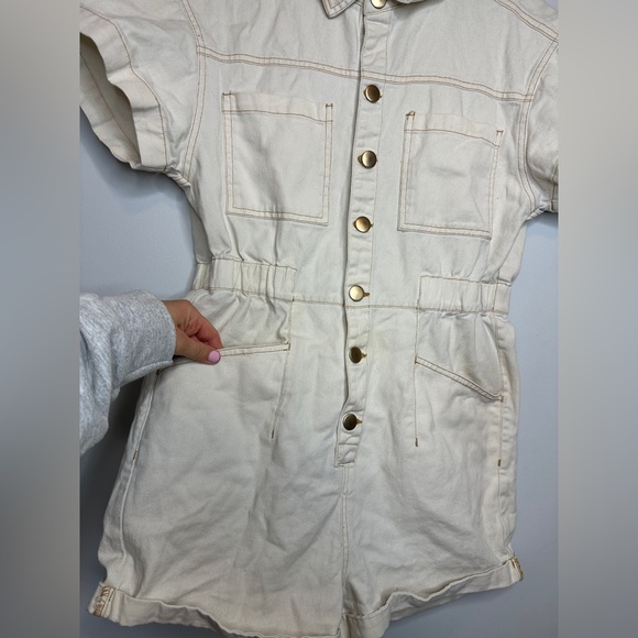 Altar’d Cream Button-Up Short Sleeve Romper - Picture 3 of 6